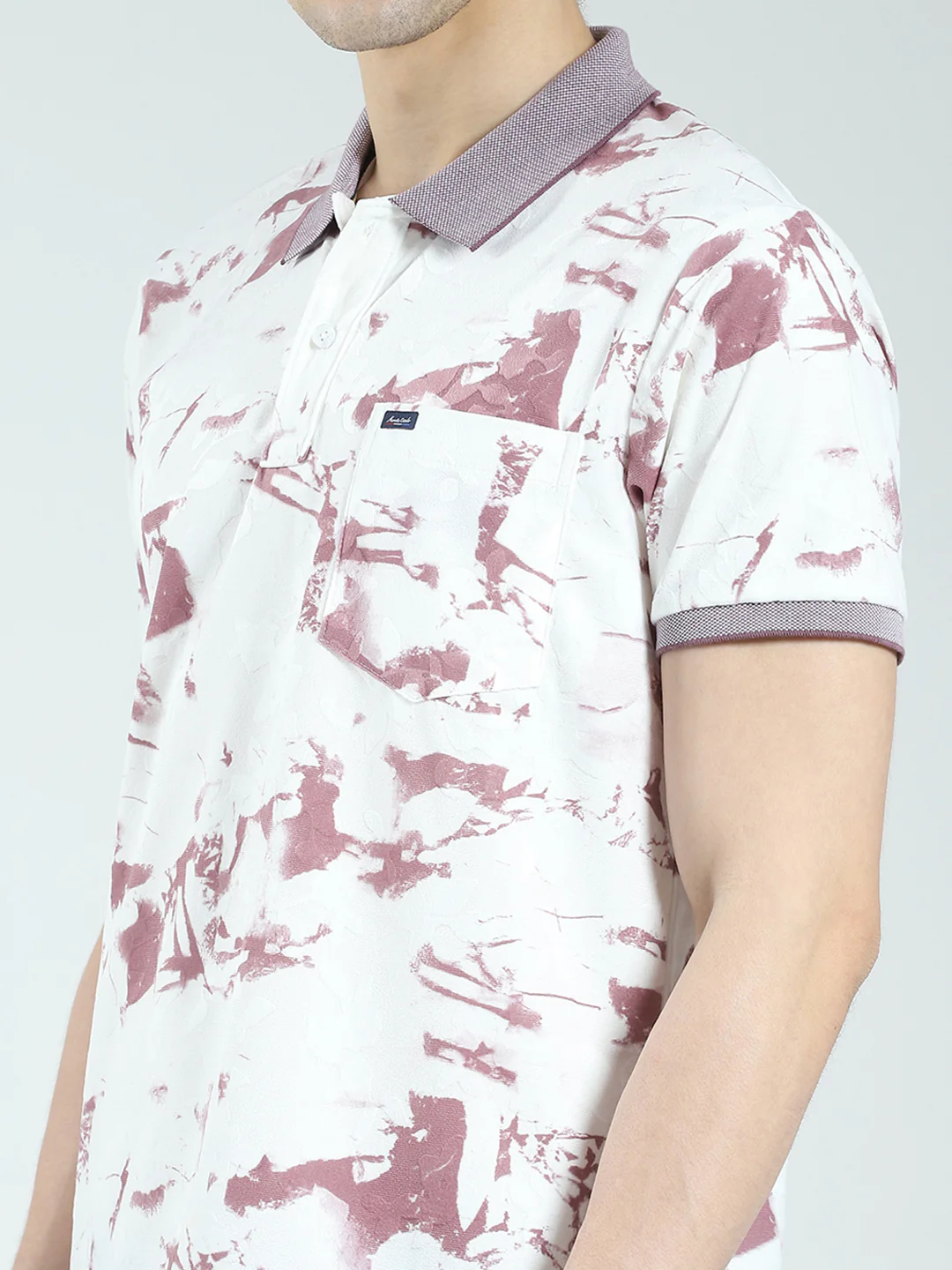 Men Pink Printed Collar Half Sleeve T-Shirt - Image 7