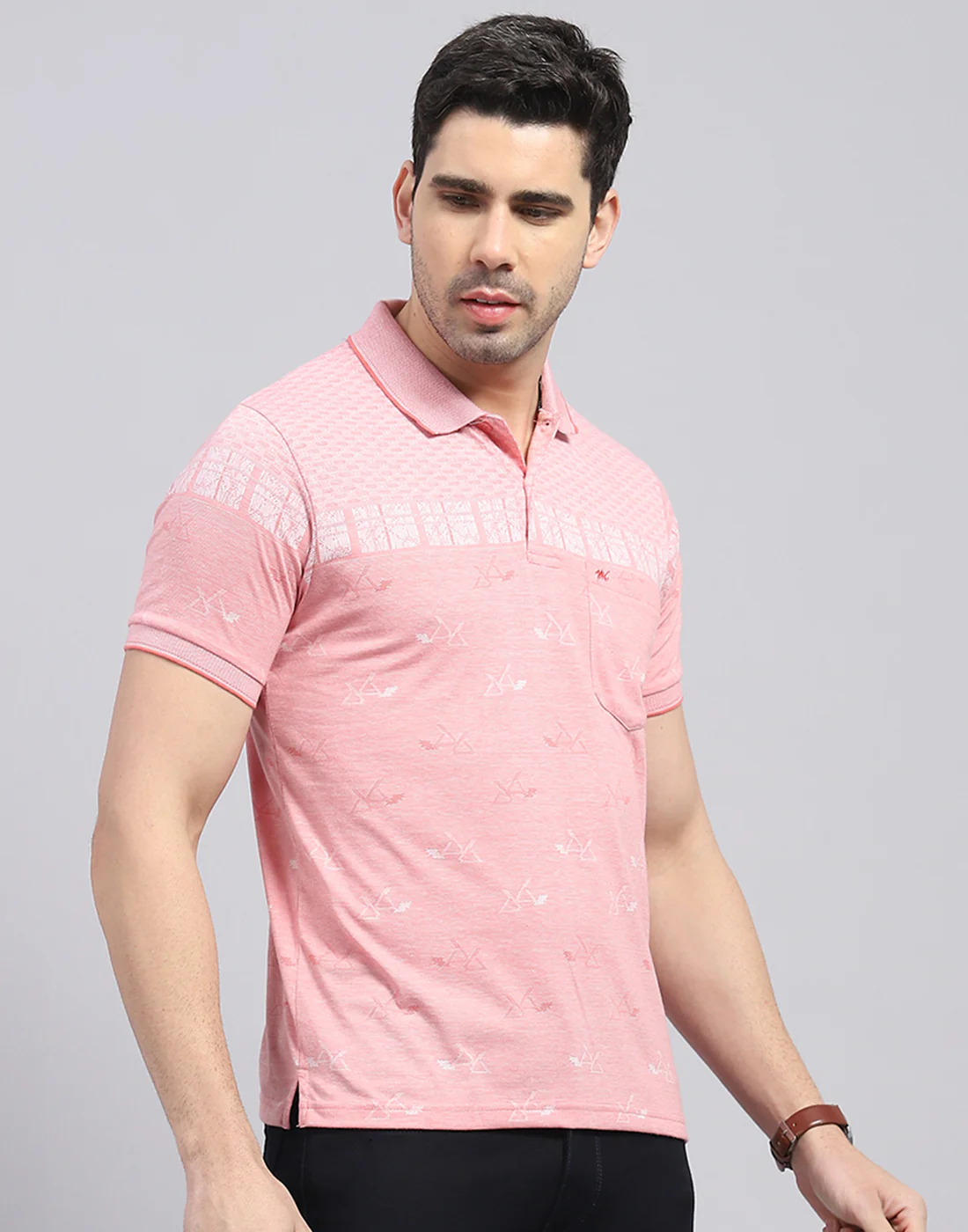 Men Pink Printed Polo Collar Half Sleeve T-Shirt - Image 4