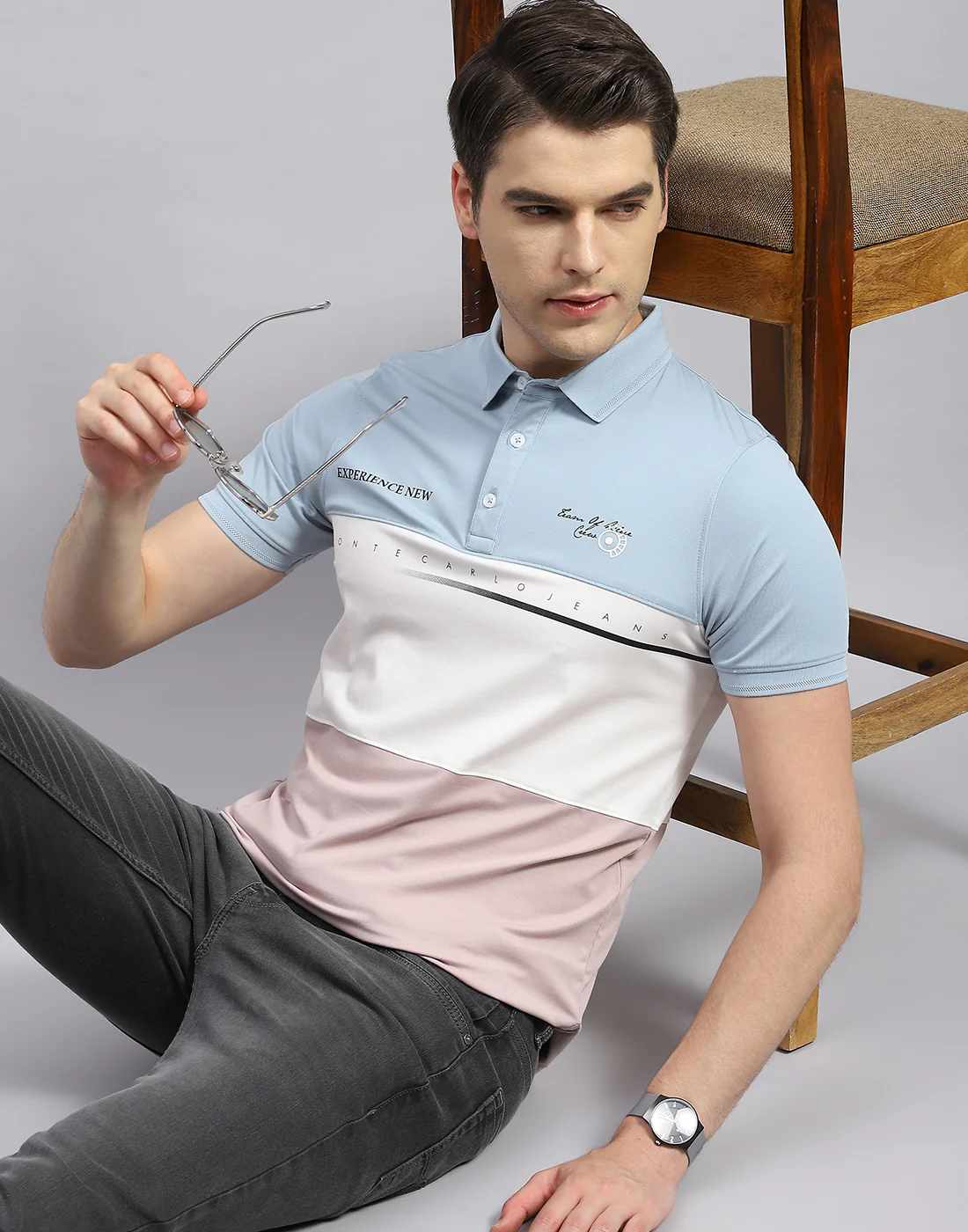 Men Pink Printed Polo Collar Half Sleeve T-Shirt - Image 7