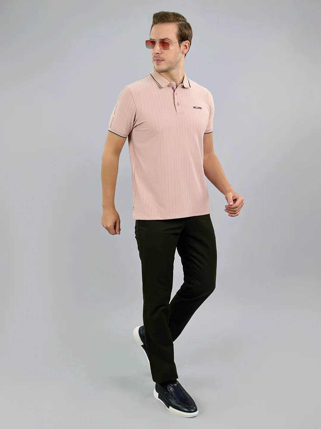 Men Pink Printed Polo Collar Half Sleeve T-Shirt - Image 8
