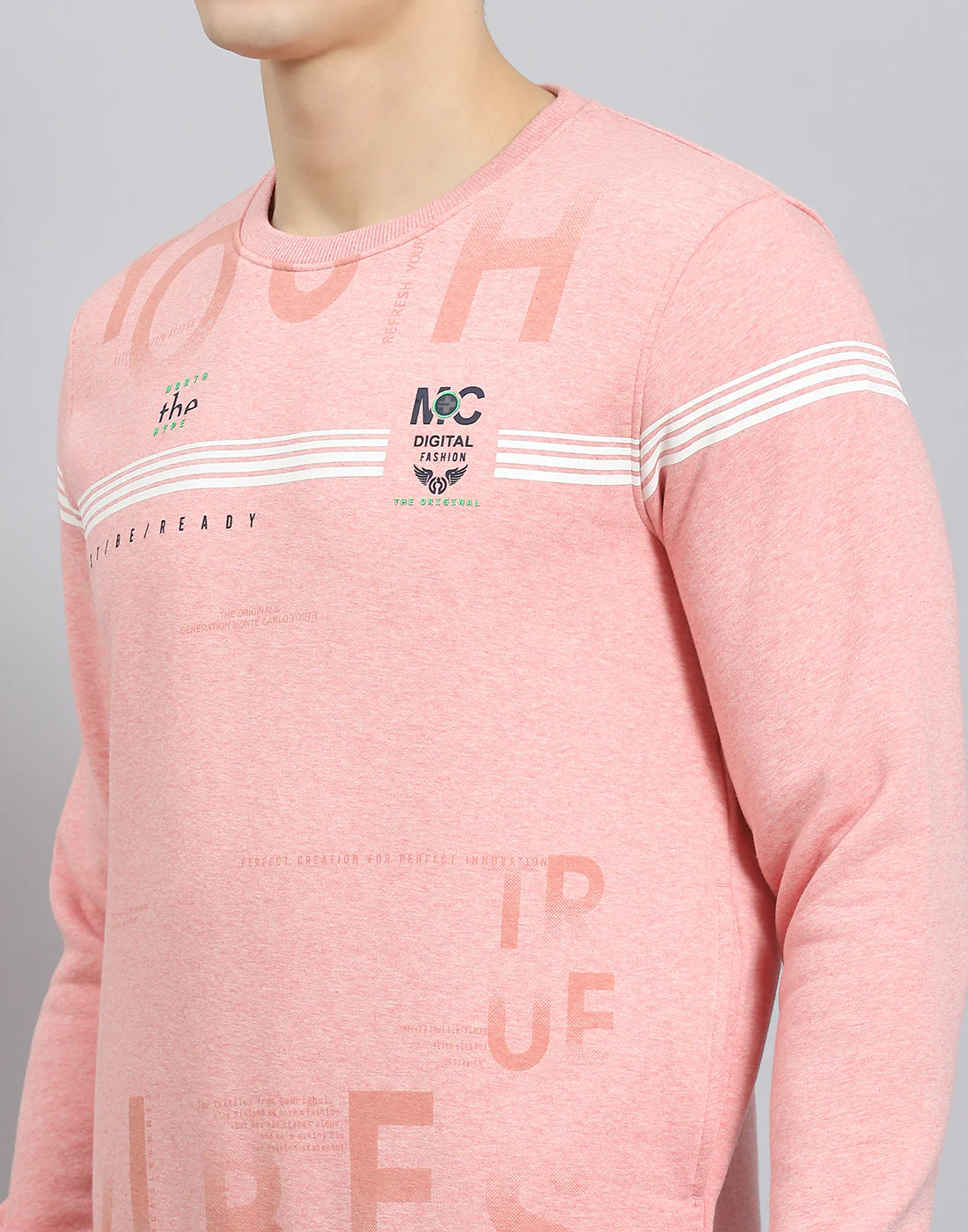 Men Pink Printed Round Neck Full Sleeve Sweatshirt - Image 8