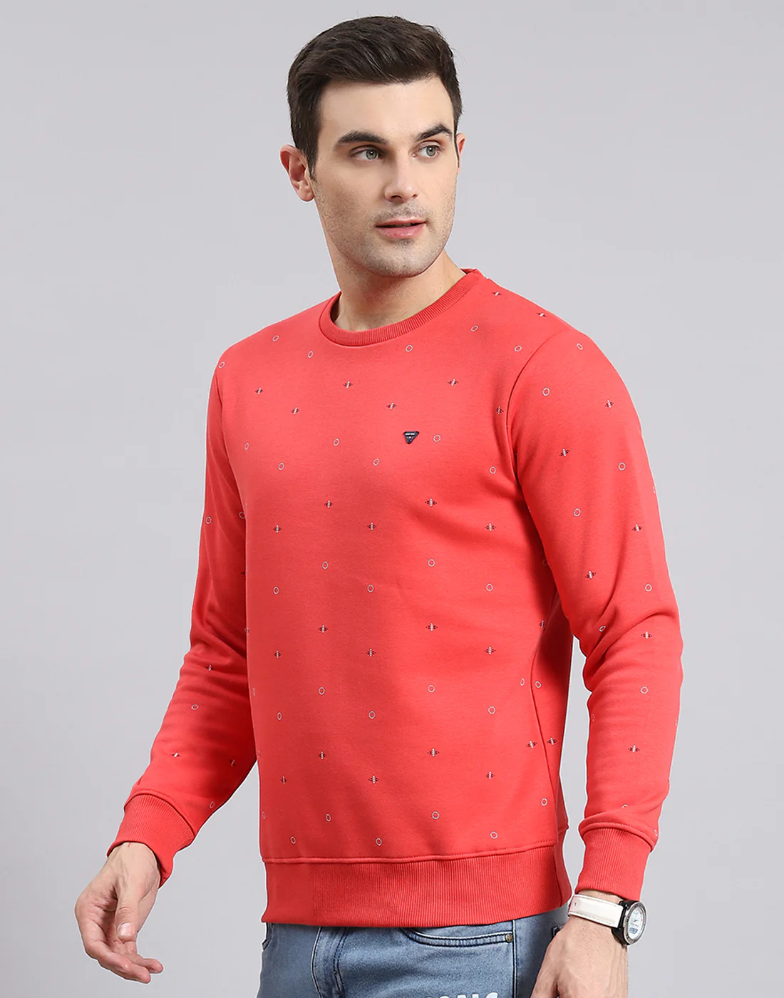 Men Pink Printed Round Neck Full Sleeve Sweatshirt - Image 3