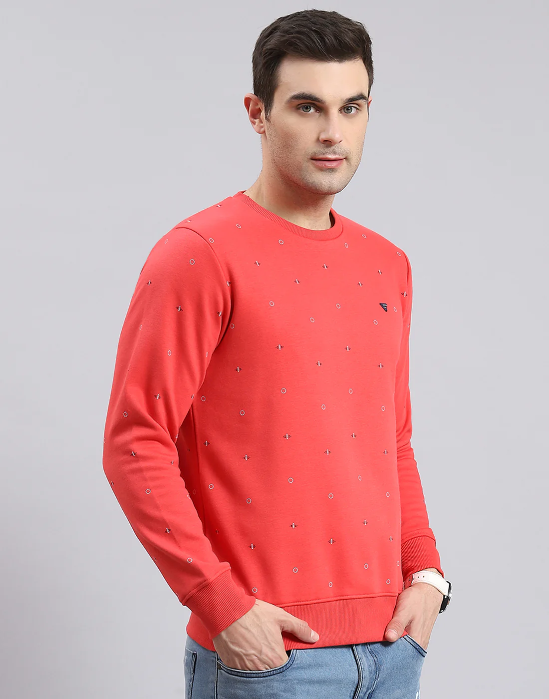 Men Pink Printed Round Neck Full Sleeve Sweatshirt - Image 4