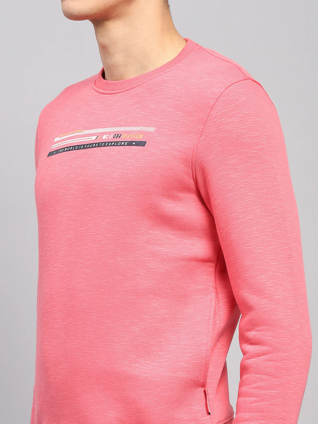 Men Pink Printed Round Neck Full Sleeve Sweatshirt - Image 6