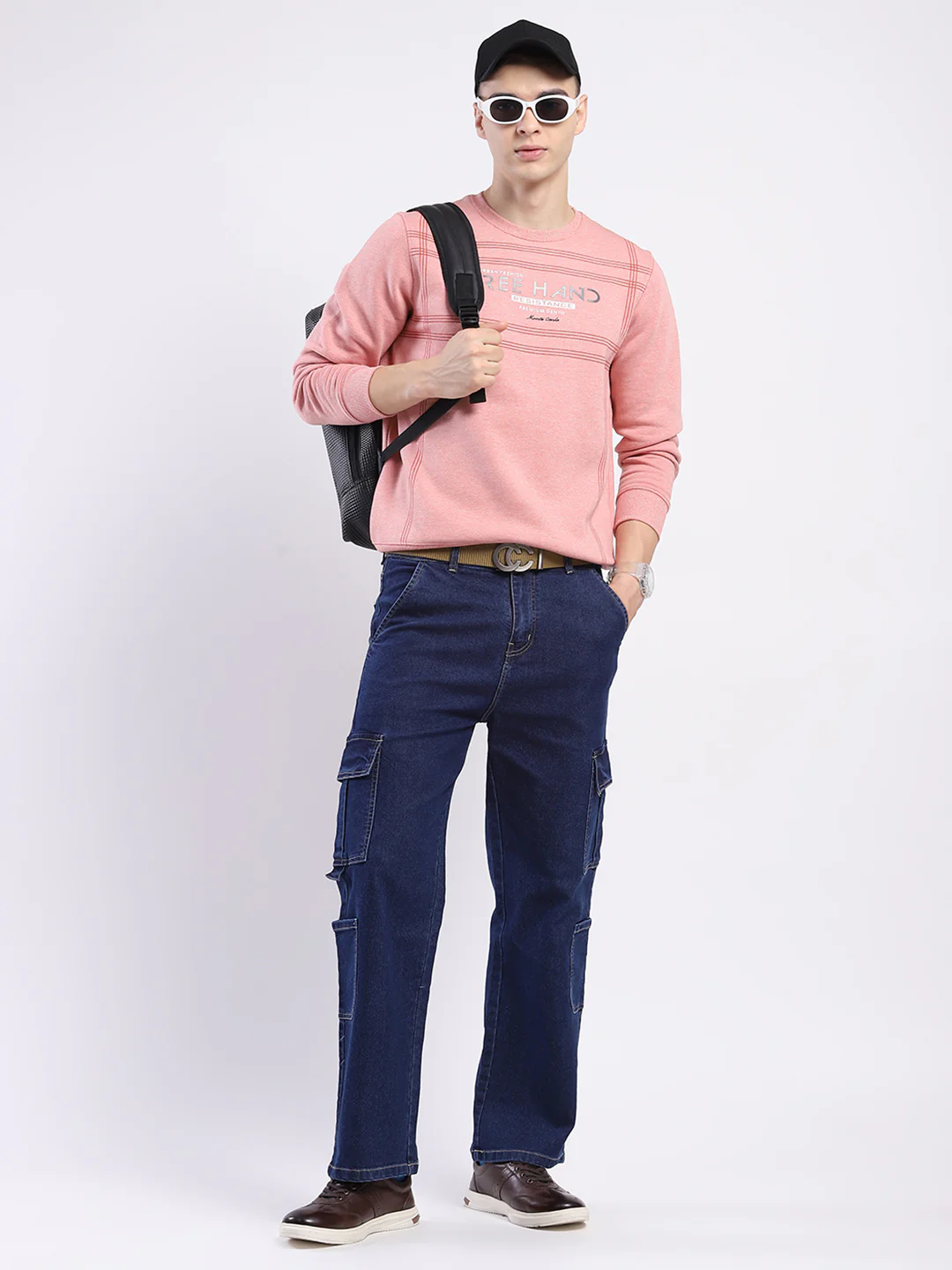 Men Pink Printed Round Neck Full Sleeve Sweatshirt - Image 2