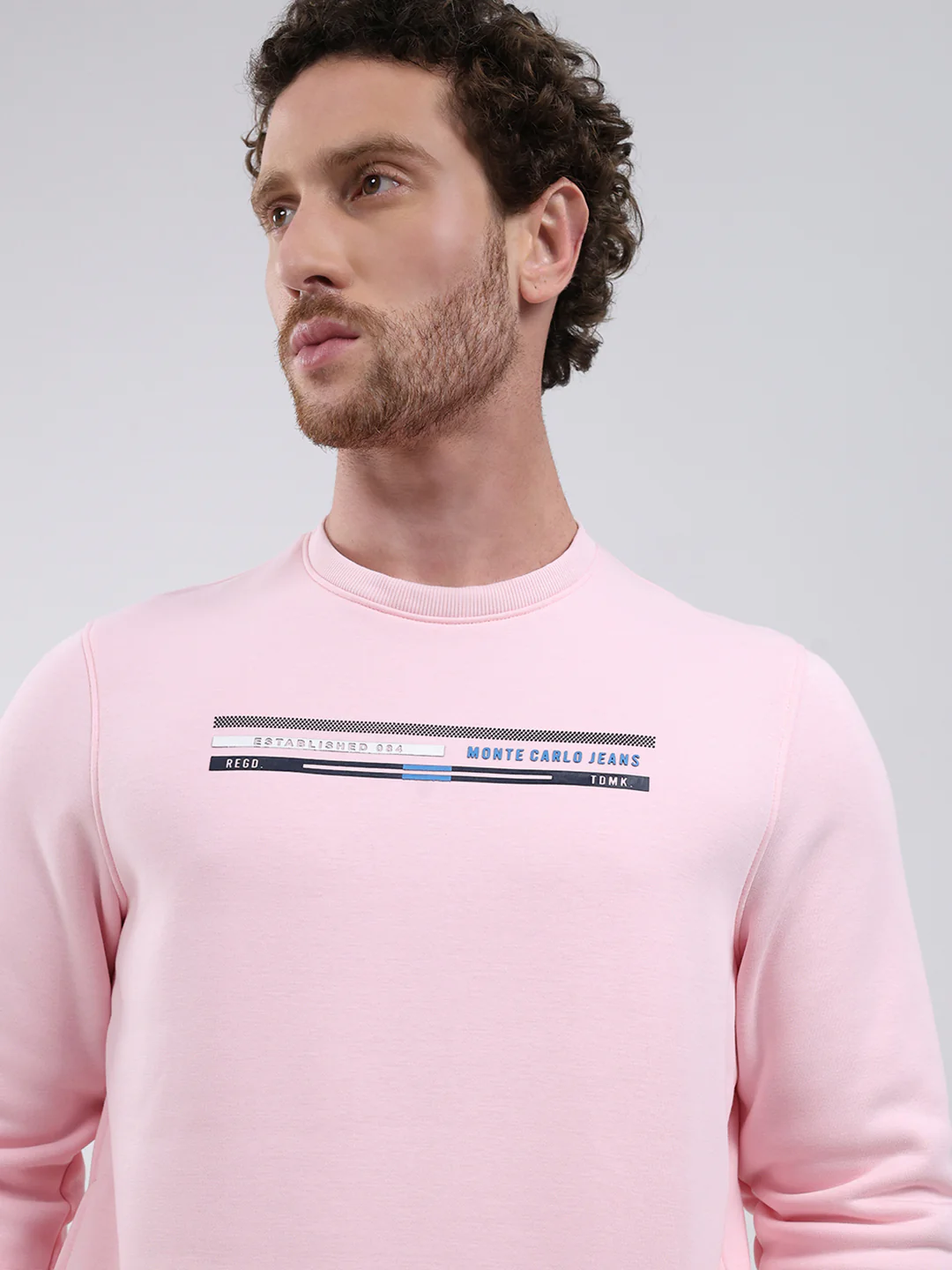 Men Pink Printed Round Neck Full Sleeve Sweatshirt - Image 6