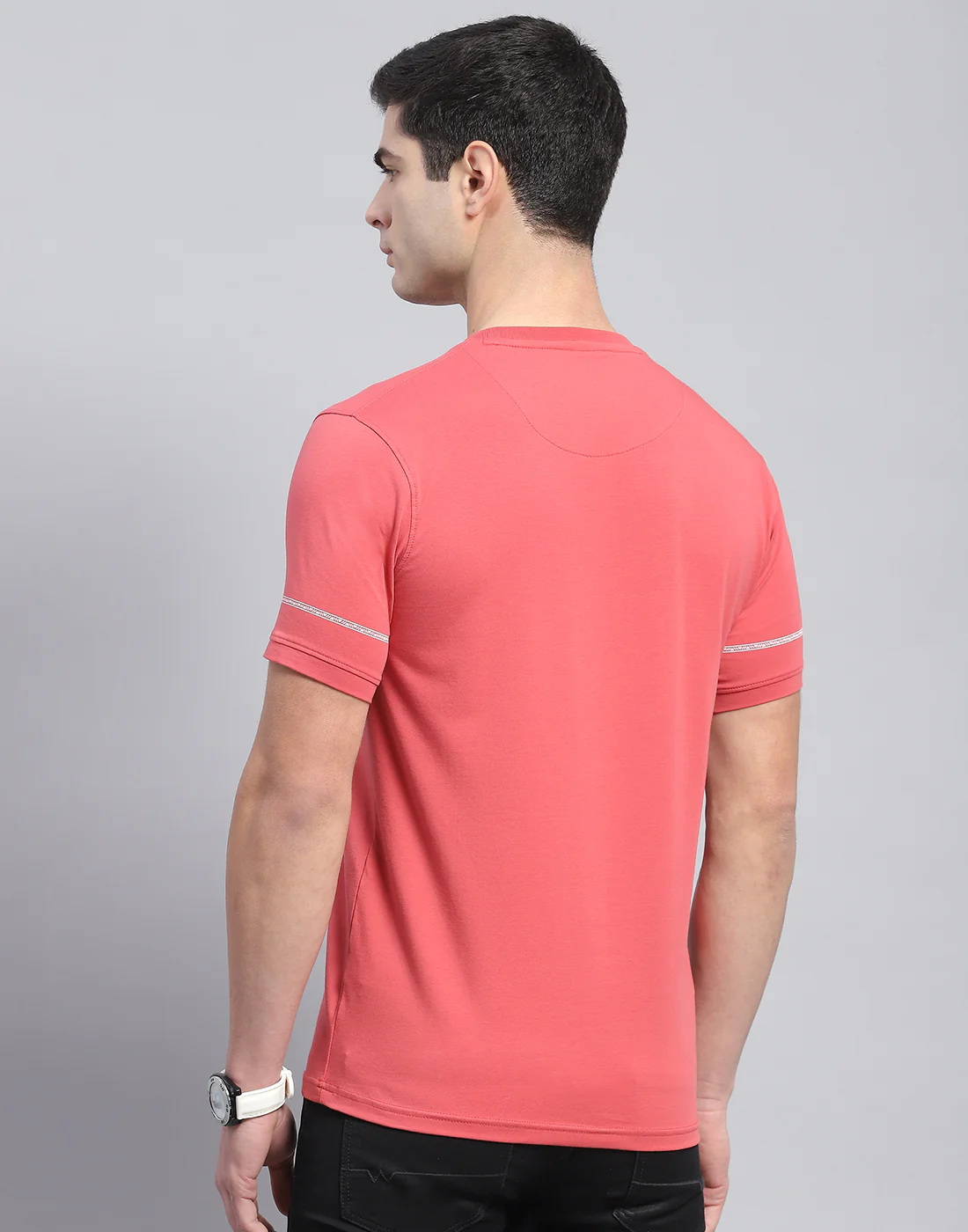 Men Pink Printed Round Neck Half Sleeve T-Shirt - Image 6