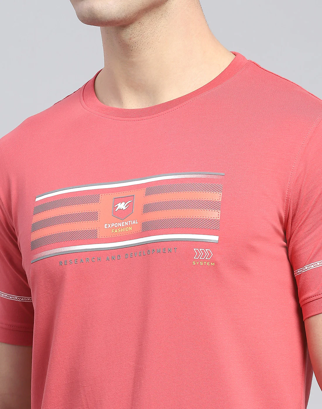 Men Pink Printed Round Neck Half Sleeve T-Shirt - Image 7