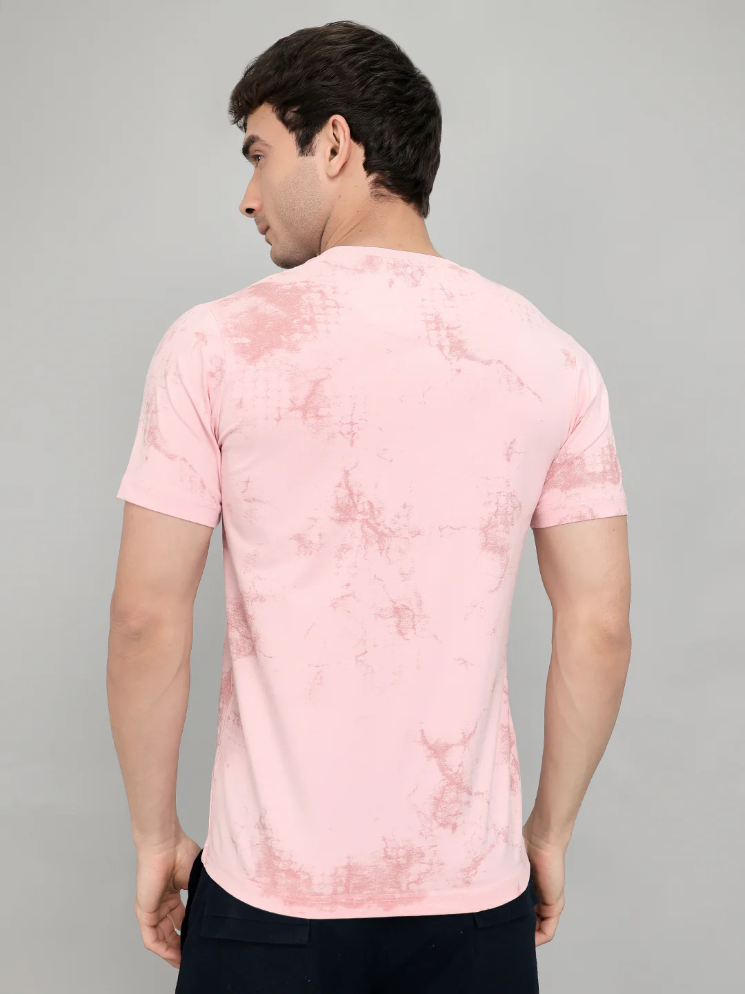 Men Pink Printed Round Neck Half Sleeve T-Shirt - Image 5