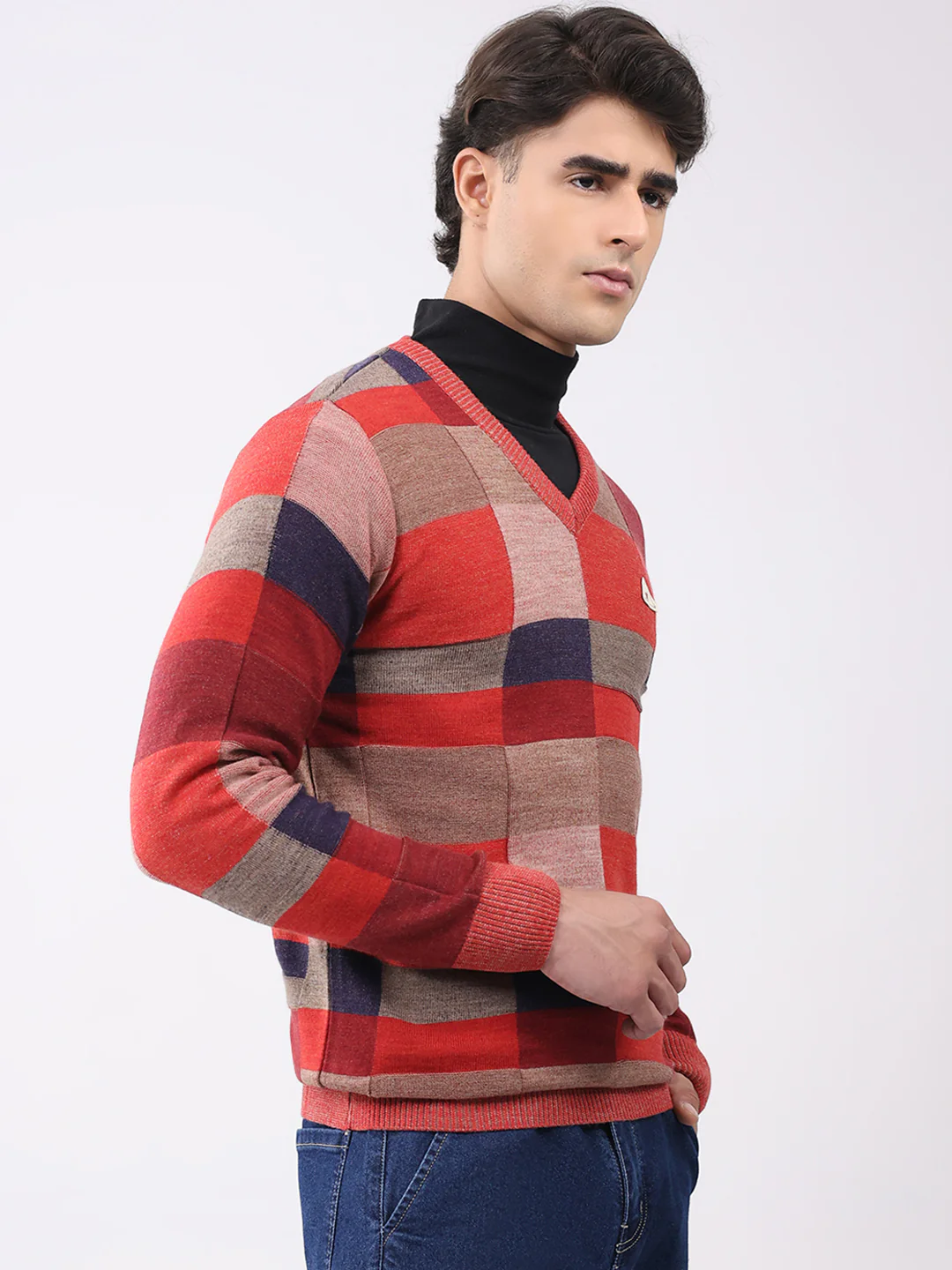 Men Pink Printed V Neck Full Sleeve Pullover - Image 4