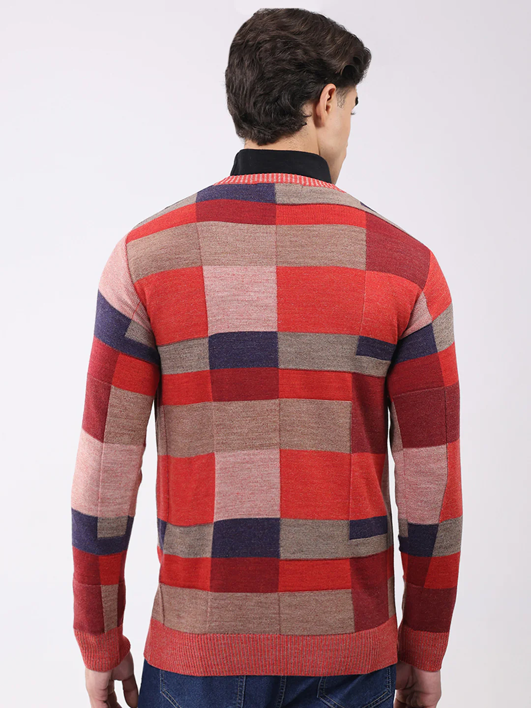 Men Pink Printed V Neck Full Sleeve Pullover - Image 5