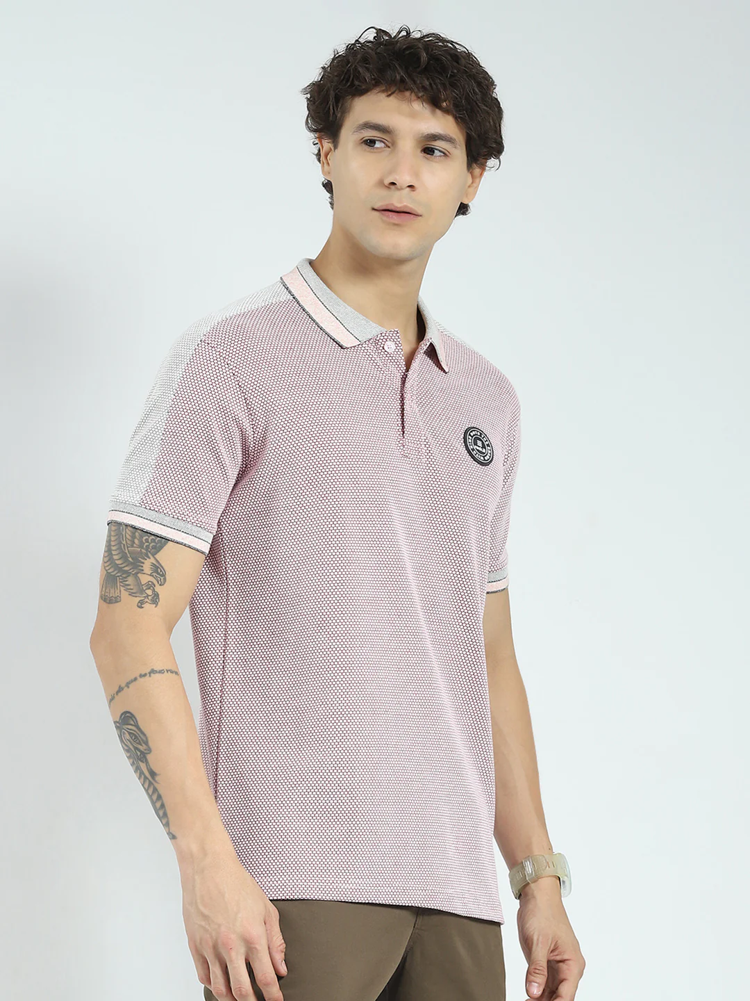 Rock.it Men Pink Self Design Collar Half Sleeve T-Shirt - Image 4