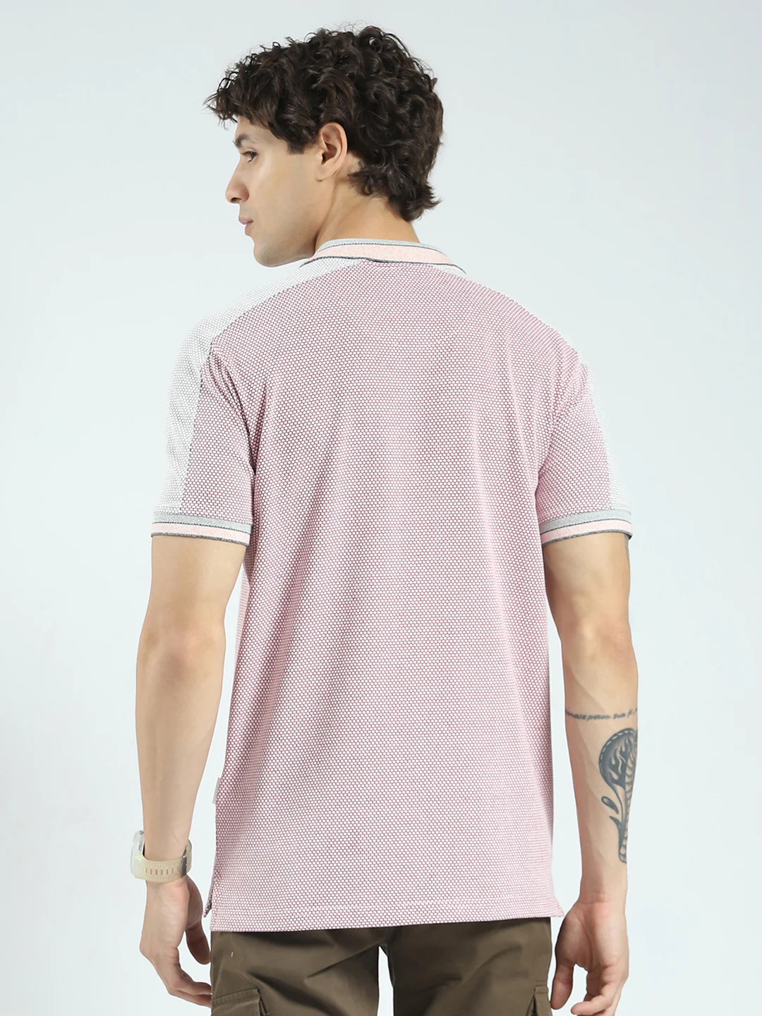 Rock.it Men Pink Self Design Collar Half Sleeve T-Shirt - Image 5