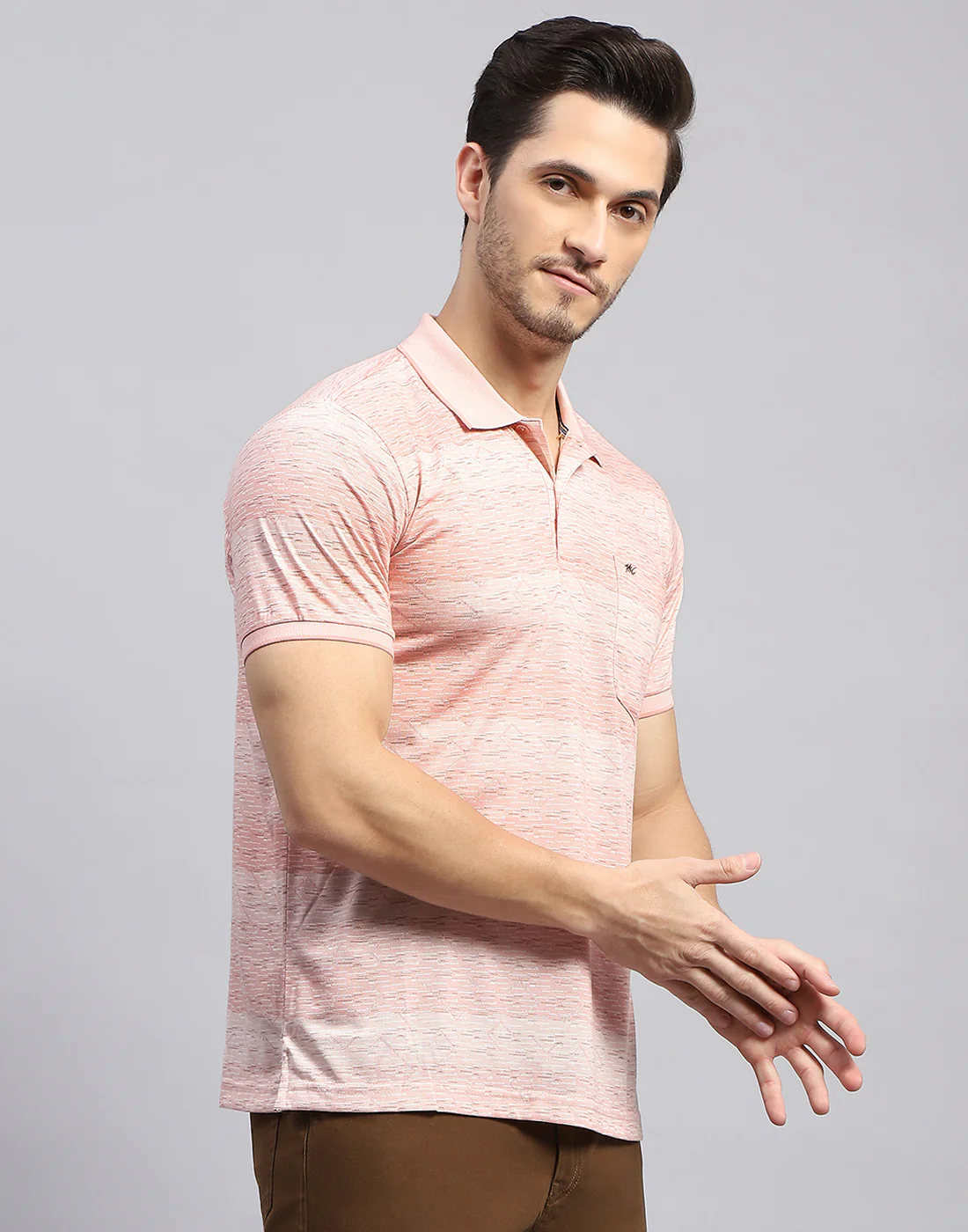 Men Pink Self Design Polo Collar Half Sleeve T-Shirt - Image 4