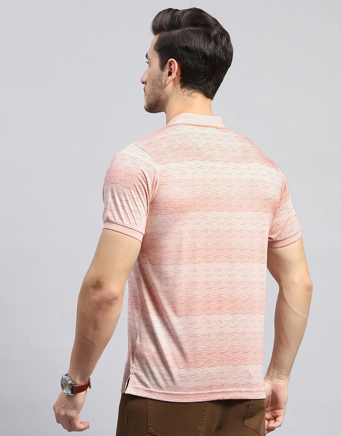 Men Pink Self Design Polo Collar Half Sleeve T-Shirt - Image 5