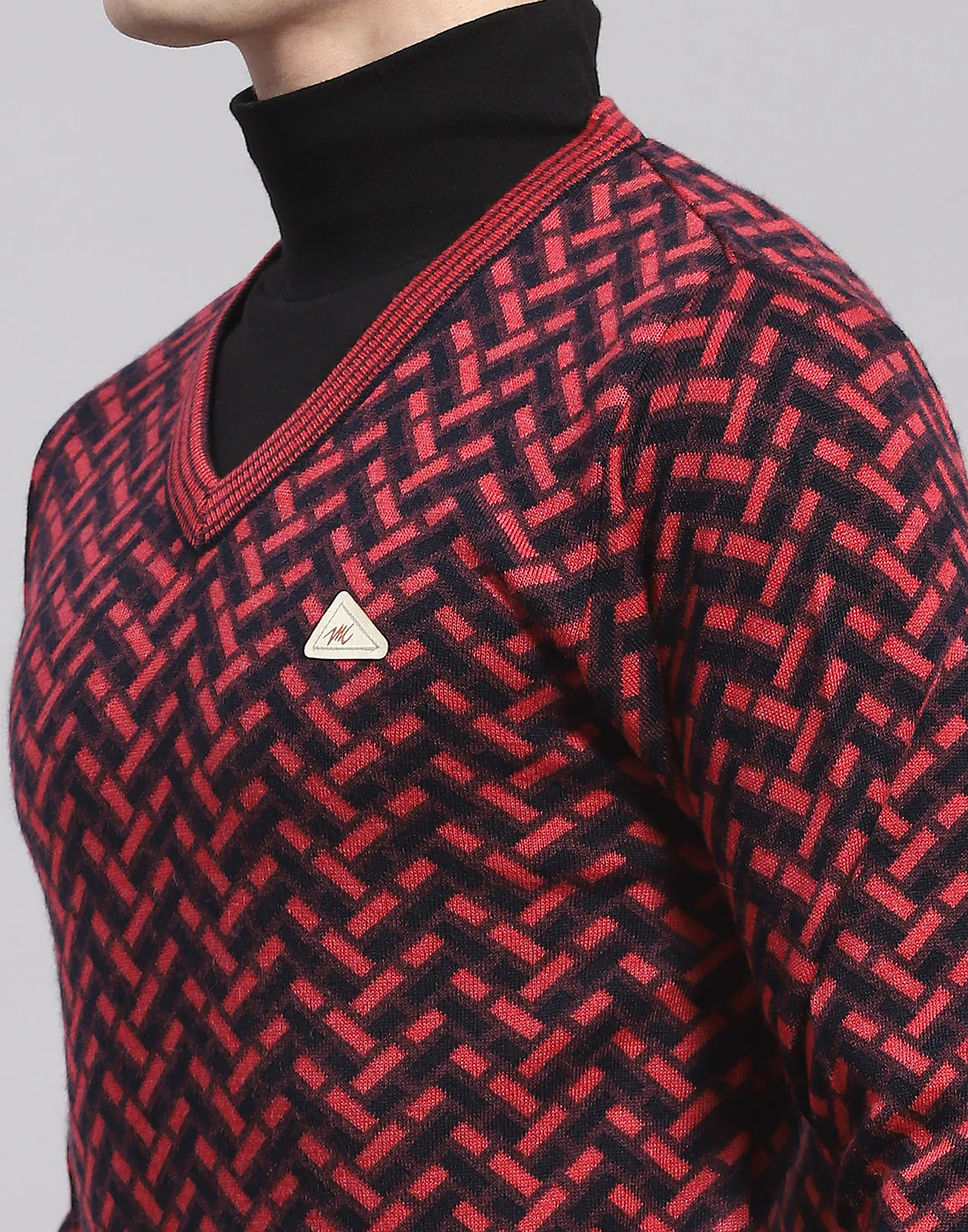 Men Pink Self Design V Neck Full Sleeve Pullover - Image 6