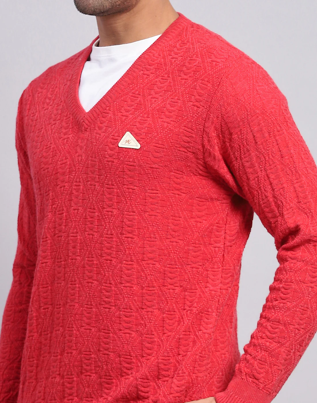 Men Pink Self Design V Neck Full Sleeve Pullover - Image 6