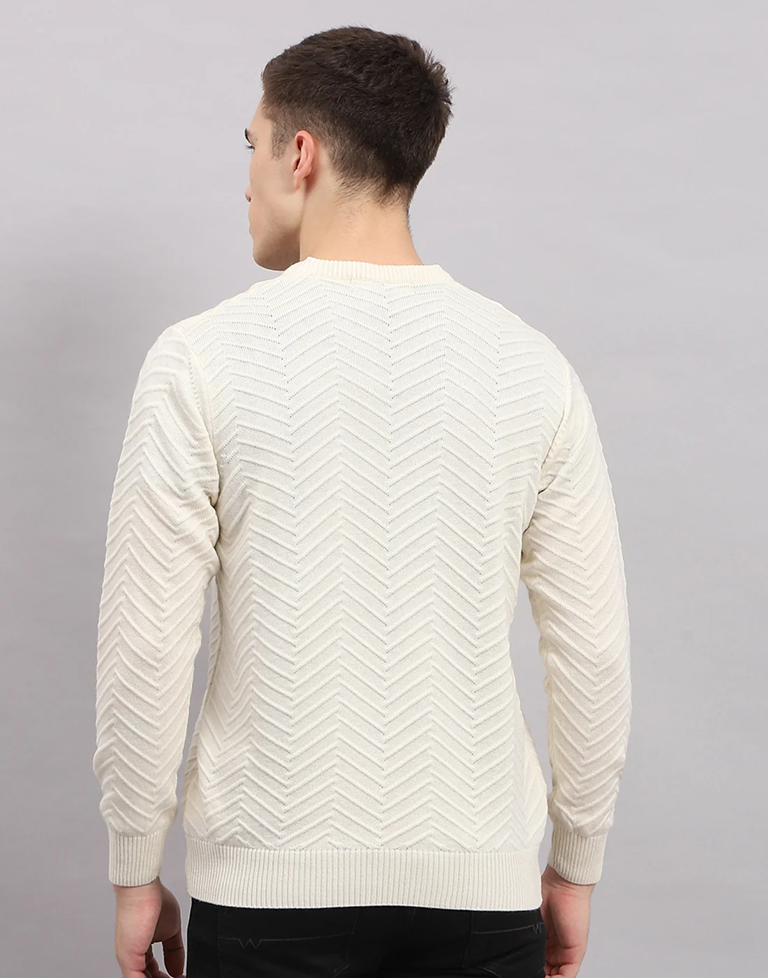 Men Pink Self Design V Neck Full Sleeve Pullover - Image 5