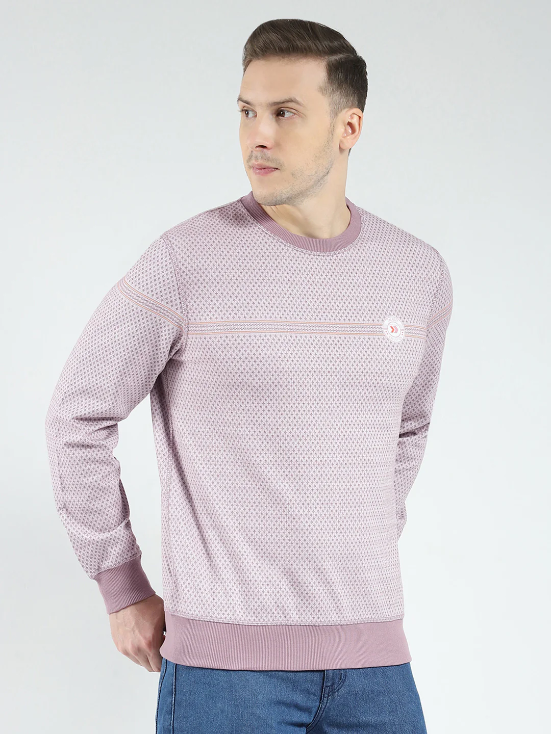 Men Pink Self Design Round Neck Full Sleeve Reversible Winter T-Shirt - Image 4