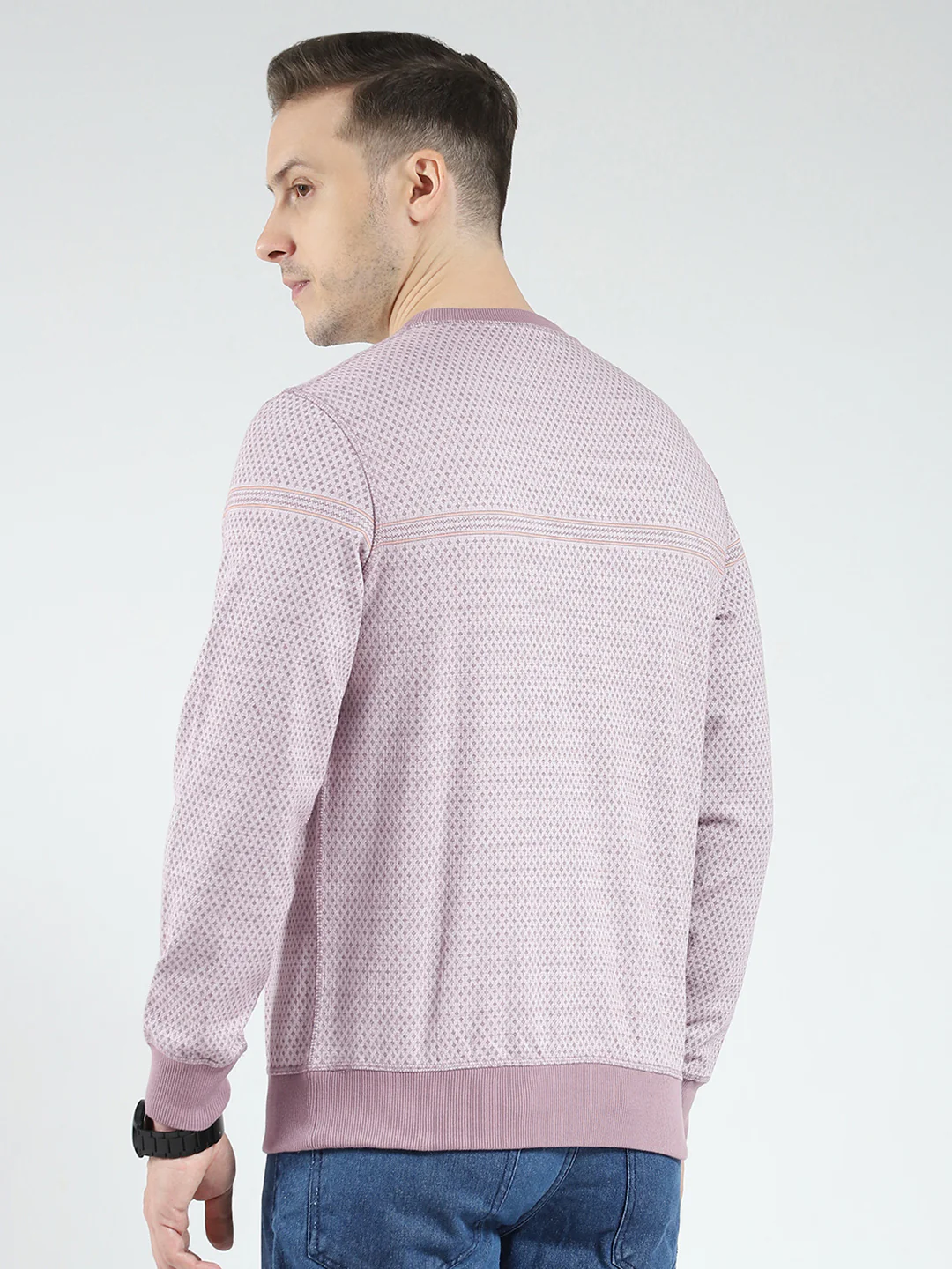 Men Pink Self Design Round Neck Full Sleeve Reversible Winter T-Shirt - Image 5
