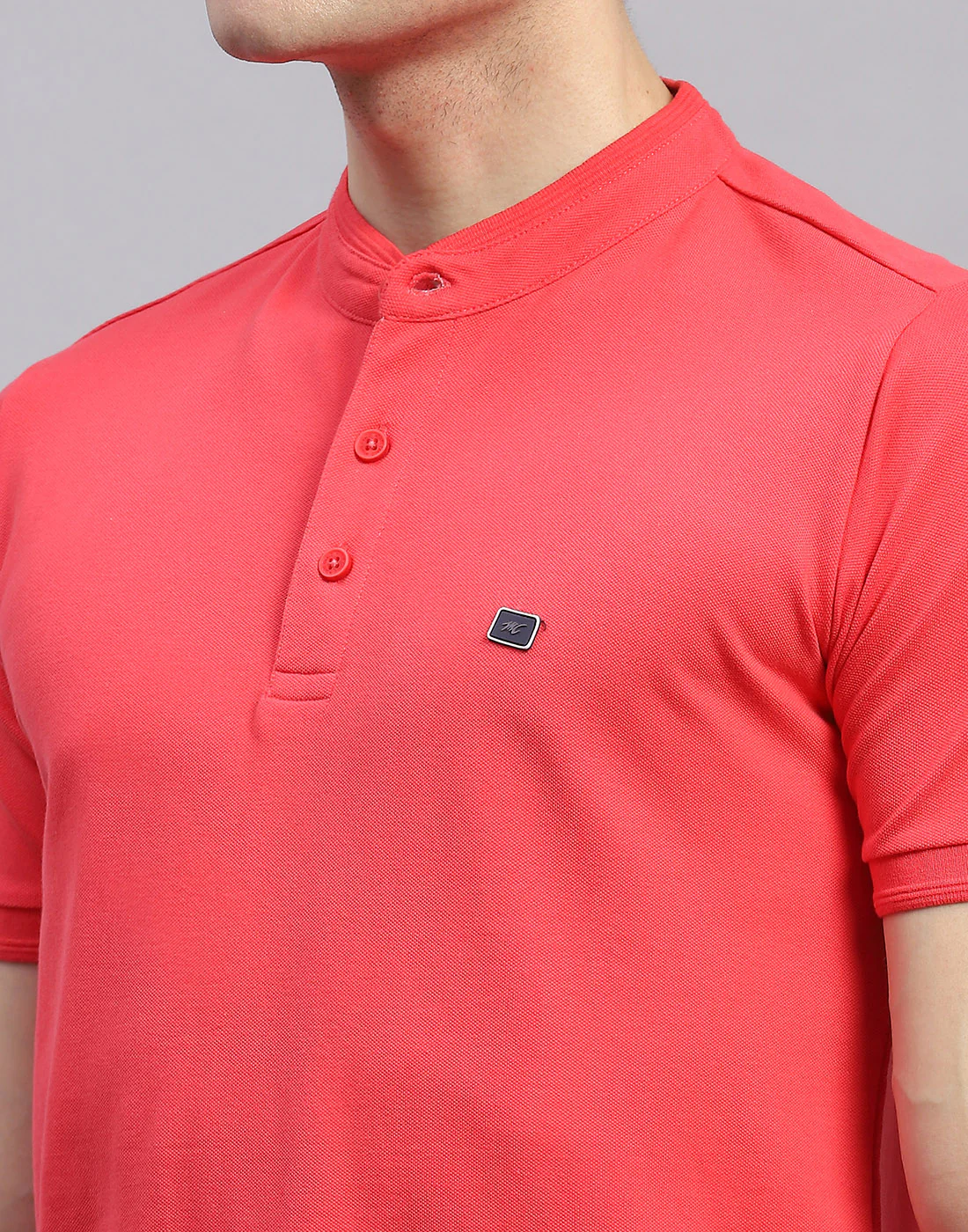 Men Pink Solid Band Collar Half Sleeve T-Shirt - Image 6