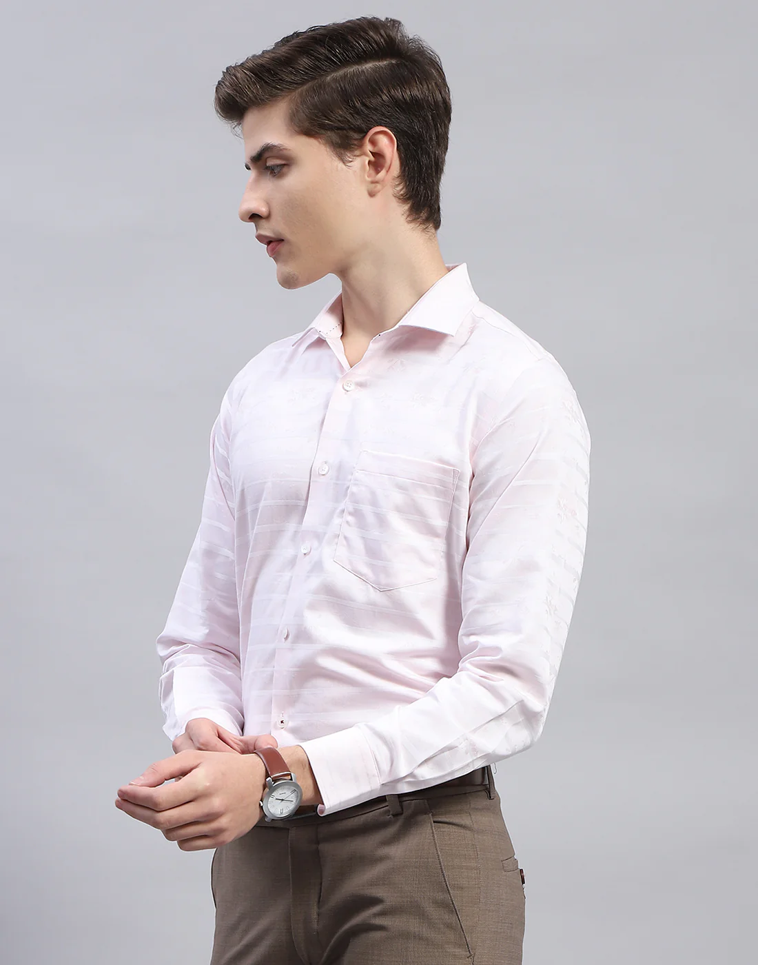 Men Pink Solid Collar Full Sleeve Shirt - Image 3