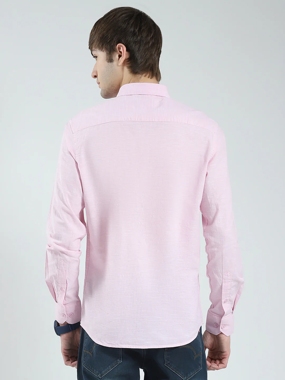 Men Pink Solid Collar Full Sleeve Shirt - Image 5
