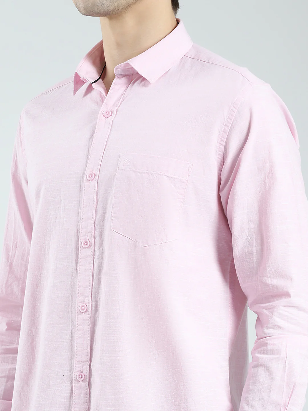 Men Pink Solid Collar Full Sleeve Shirt - Image 7