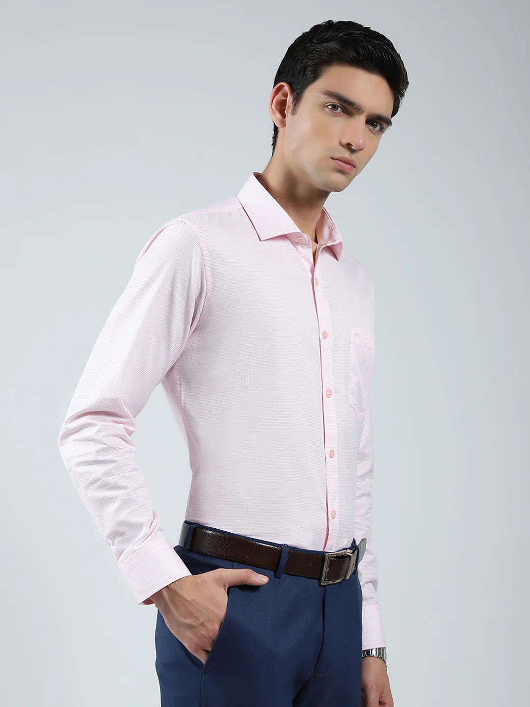 Men Pink Solid Collar Full Sleeve Shirt - Image 4