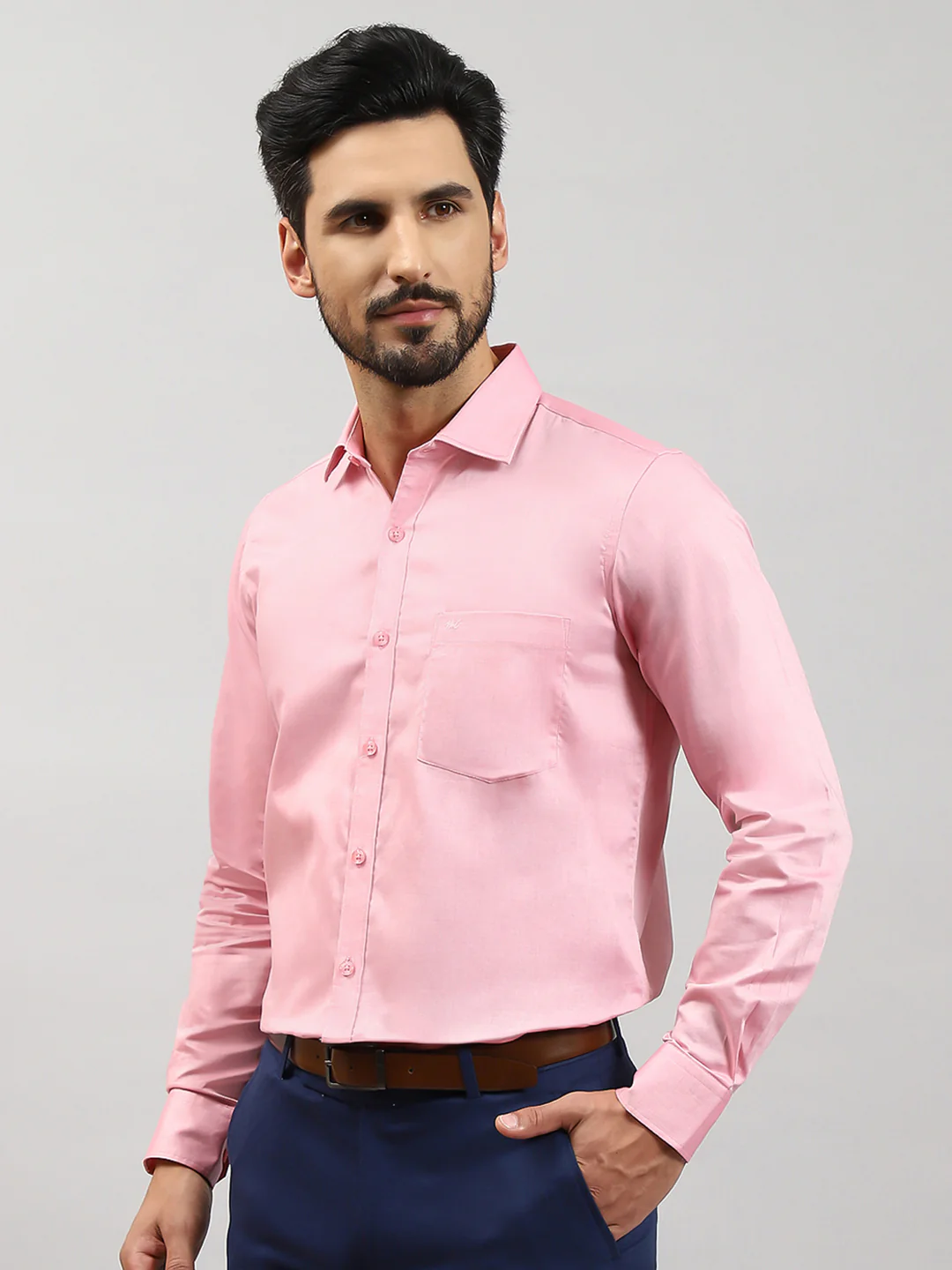 Men Pink Solid Collar Full Sleeve Shirts - Image 3