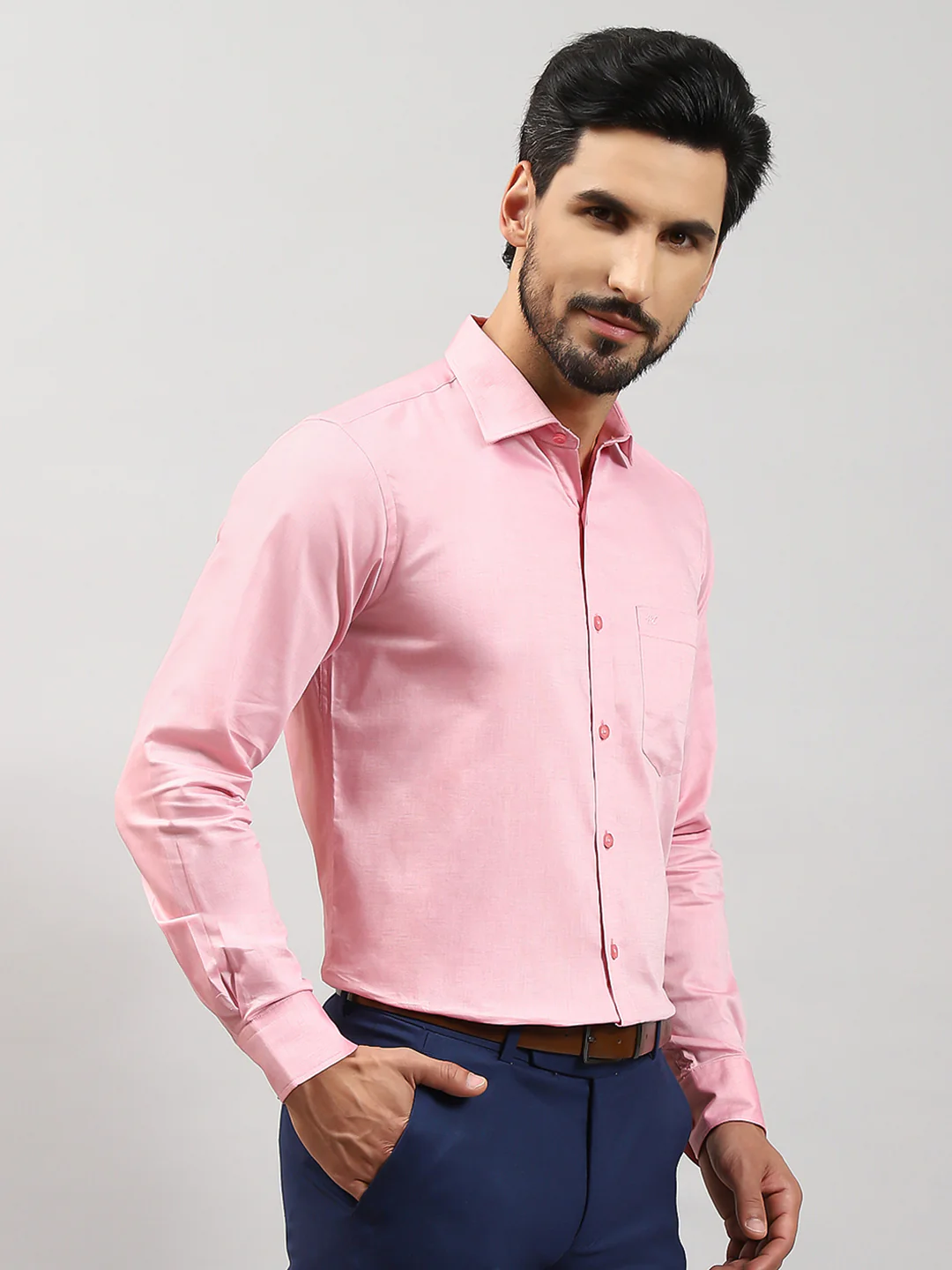 Men Pink Solid Collar Full Sleeve Shirts - Image 4