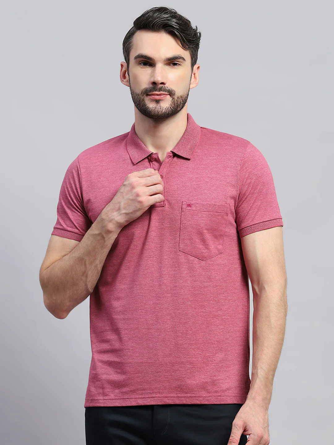 Men Pink Solid Collar Half Sleeve T-Shirt - Image 2