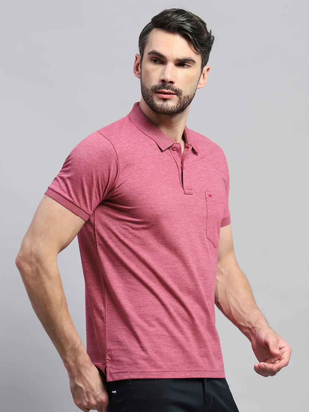 Men Pink Solid Collar Half Sleeve T-Shirt - Image 4