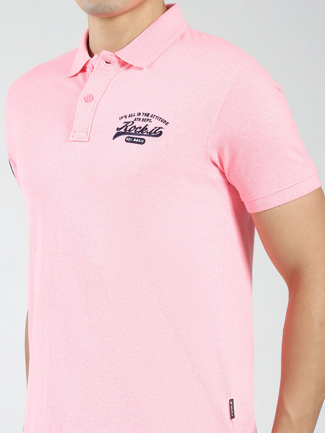 Rock.it Men Pink Solid Collar Half Sleeve T-Shirt - Image 7