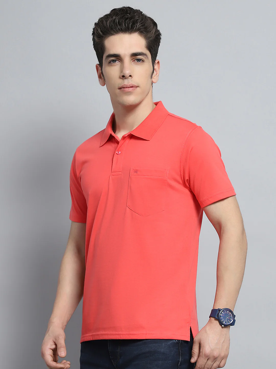 Men Pink Solid Collar Half Sleeve T-Shirt - Image 3