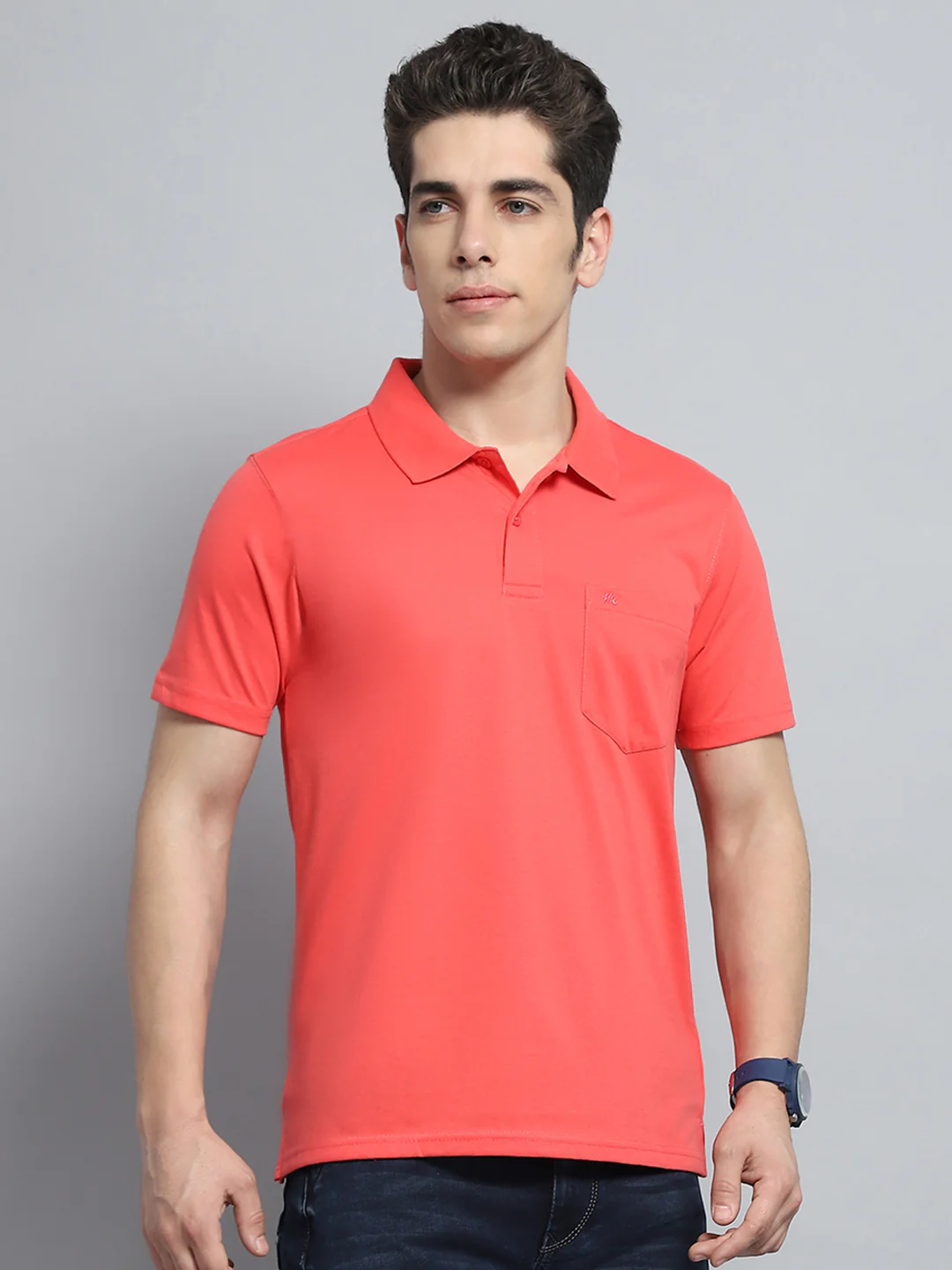 Men Pink Solid Collar Half Sleeve T-Shirt - Image 4
