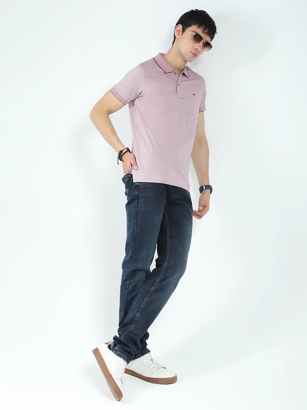 Men Pink Solid Collar Half Sleeve T-Shirt - Image 2