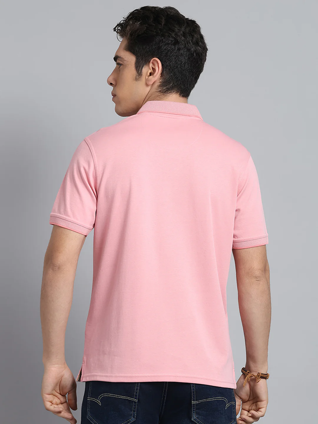 Men Pink Solid Collar Half Sleeve T-Shirt - Image 5