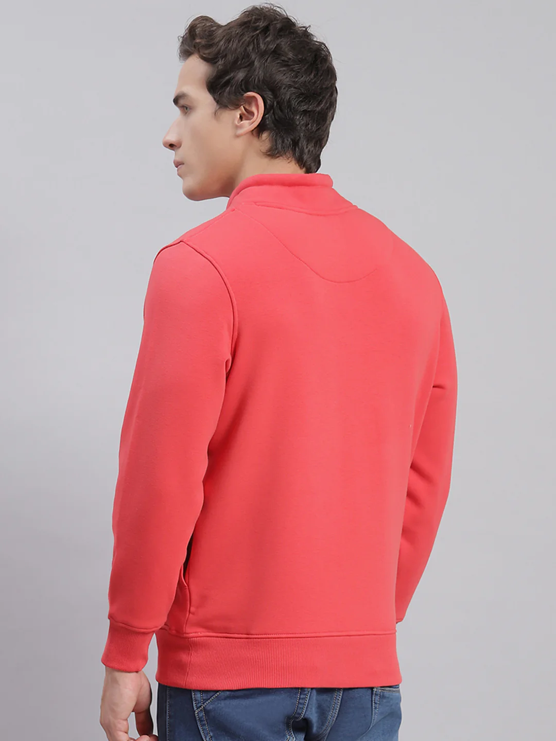 Men Pink Solid F Neck Full Sleeve Sweatshirts - Image 5
