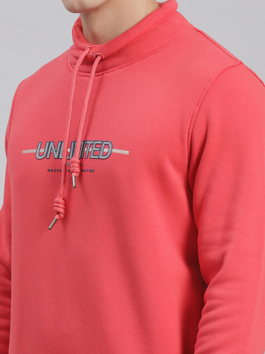 Men Pink Solid F Neck Full Sleeve Sweatshirts - Image 6