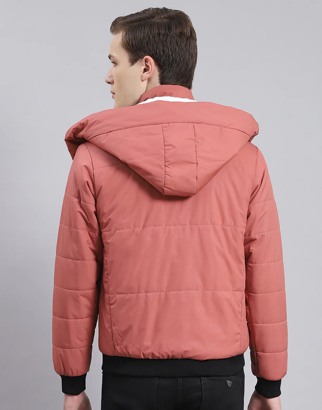 Men Pink Solid Hooded Full Sleeve Jacket - Image 6