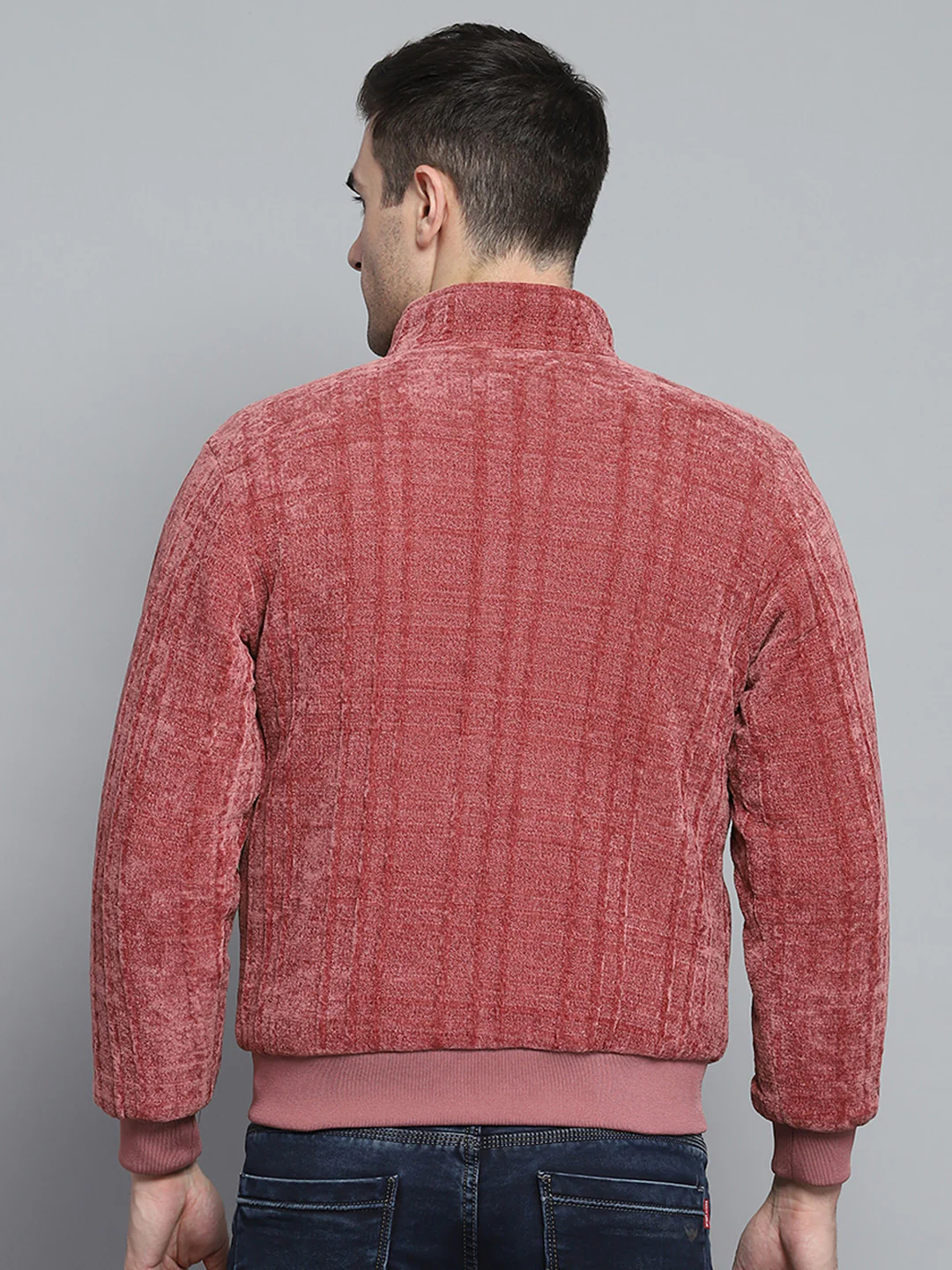 Men Pink Solid Mock Neck Full Sleeve Jacket - Image 10