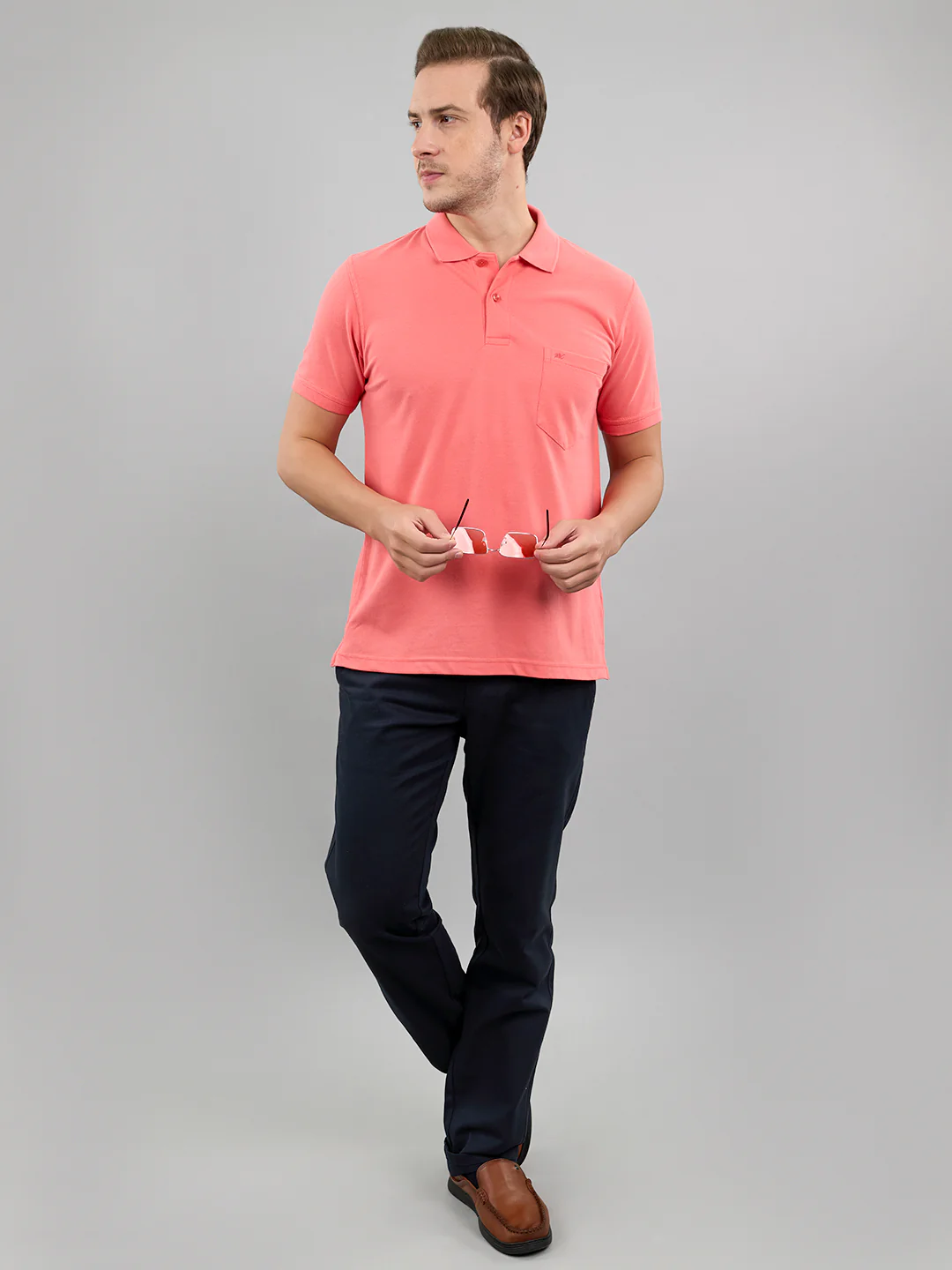 Men Pink Solid Polo Collar Half Sleeve T-Shirt - Image 6