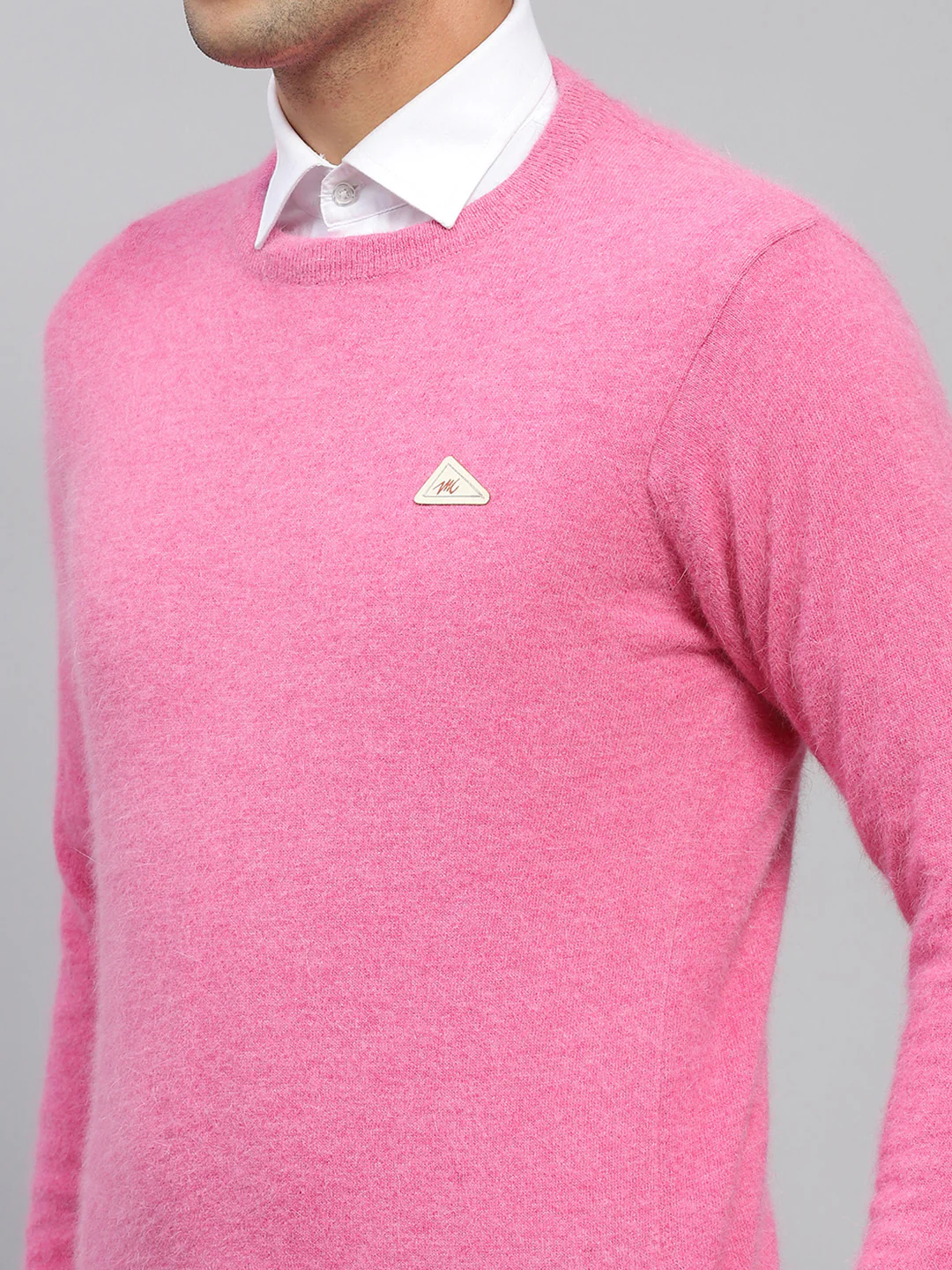 Men Pink Solid Round Neck Full Sleeve Pullover - Image 6