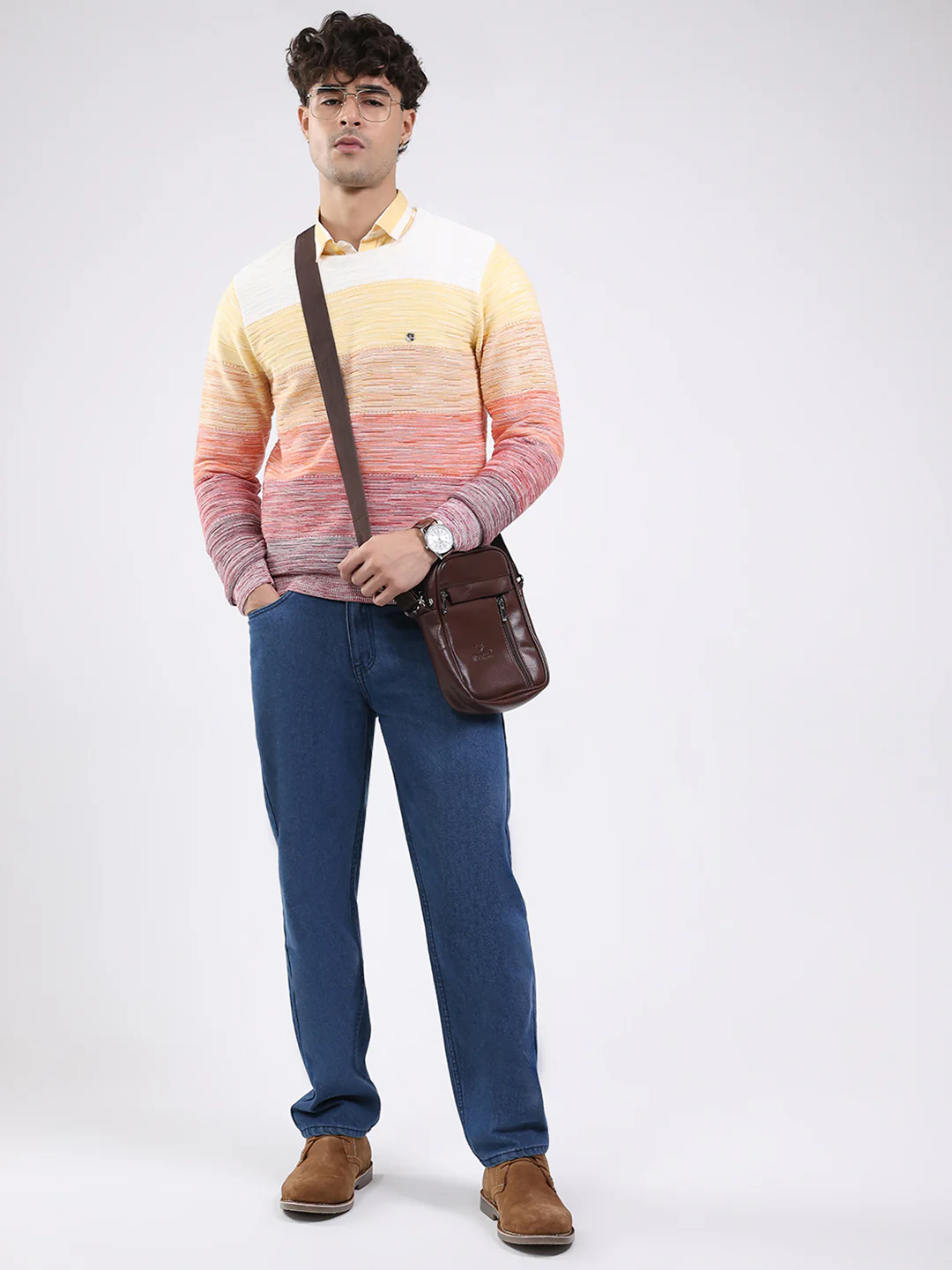 Men Pink Solid Round Neck Full Sleeve Pullover - Image 2