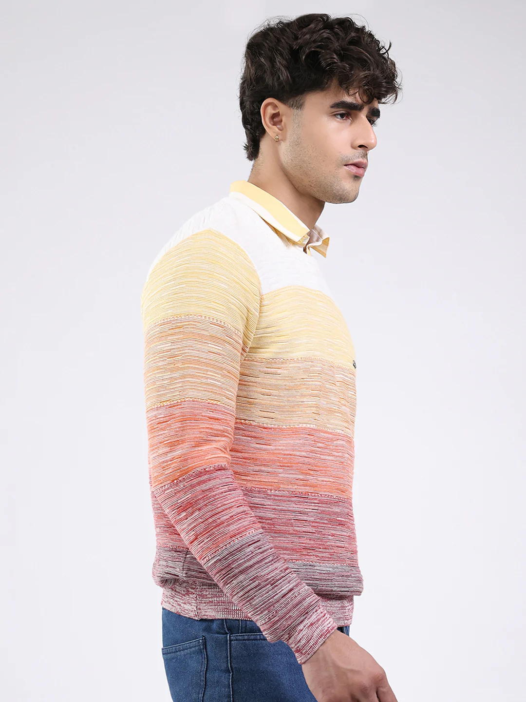 Men Pink Solid Round Neck Full Sleeve Pullover - Image 4