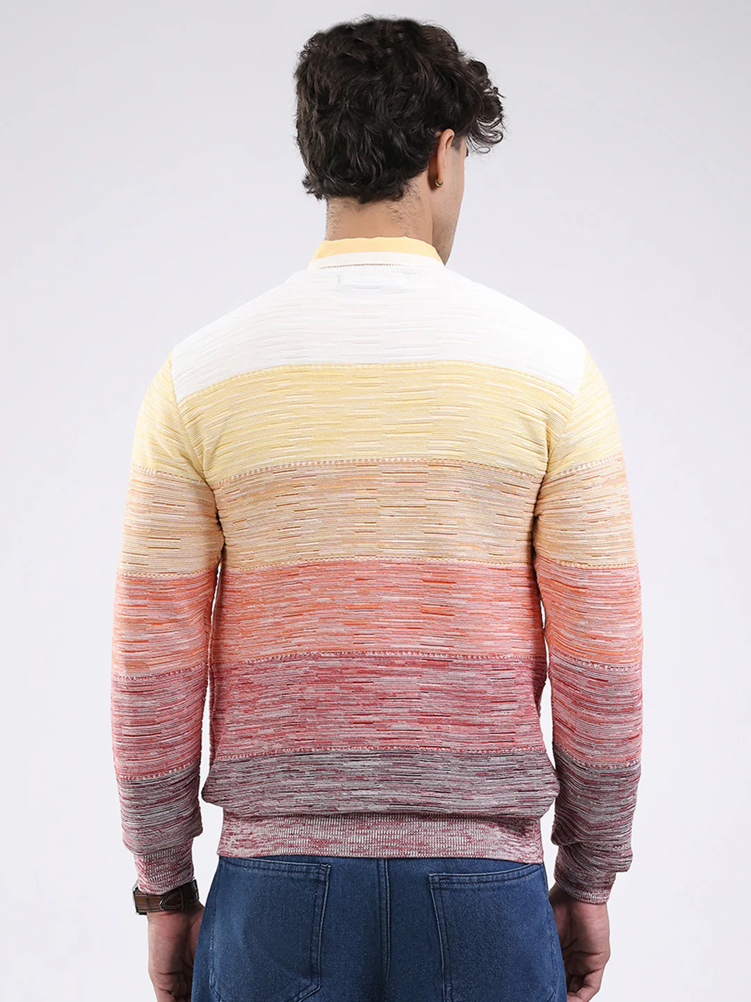 Men Pink Solid Round Neck Full Sleeve Pullover - Image 5