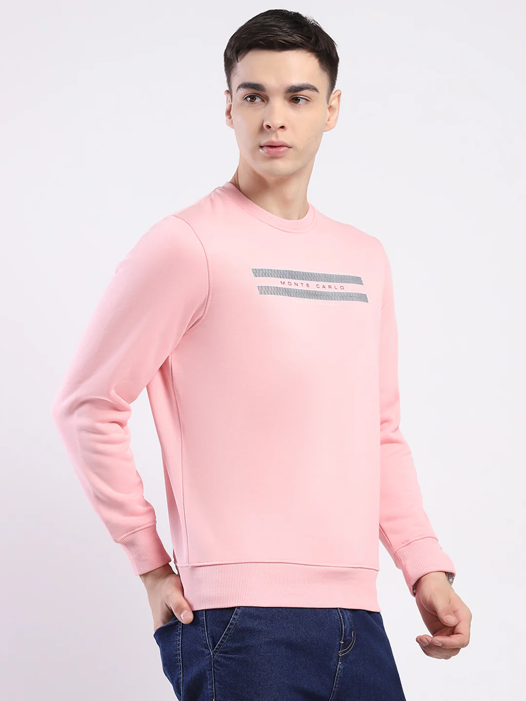 Men Pink Solid Round Neck Full Sleeve Sweatshirt - Image 4