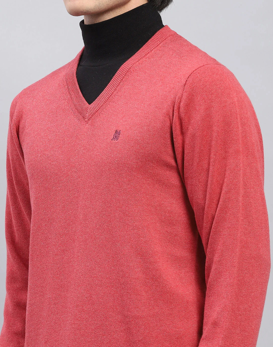 Men Pink Solid V Neck Full Sleeve Pullover - Image 6