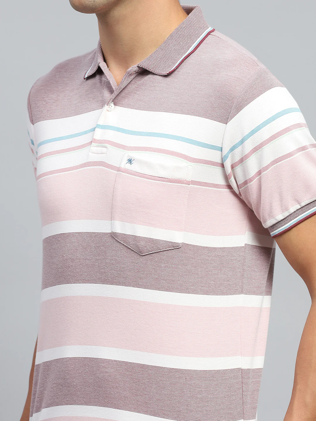 Men Pink Stripe Collar Half Sleeve T-Shirt - Image 6